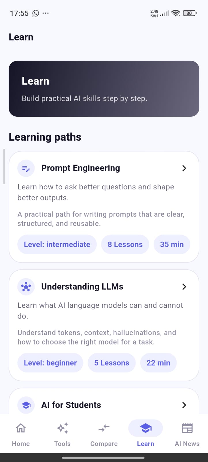 AI Guide learning path screen